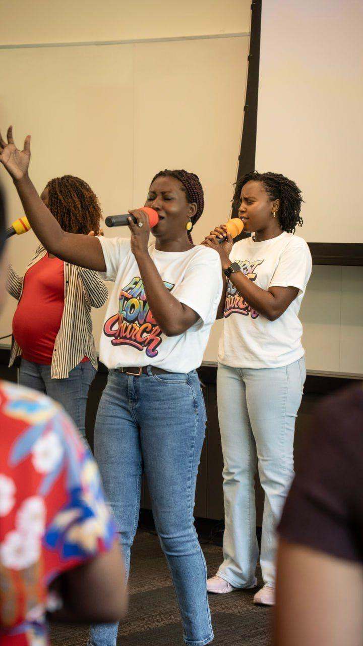 The worship team leading a song